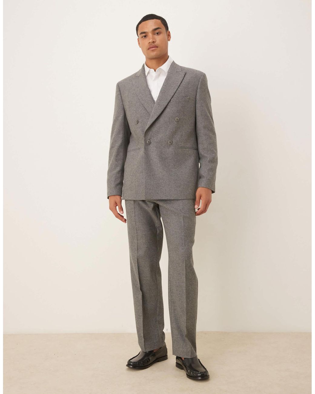 ASOS Gray Regular Double Breasted Wool Blend Suit Jacket for men