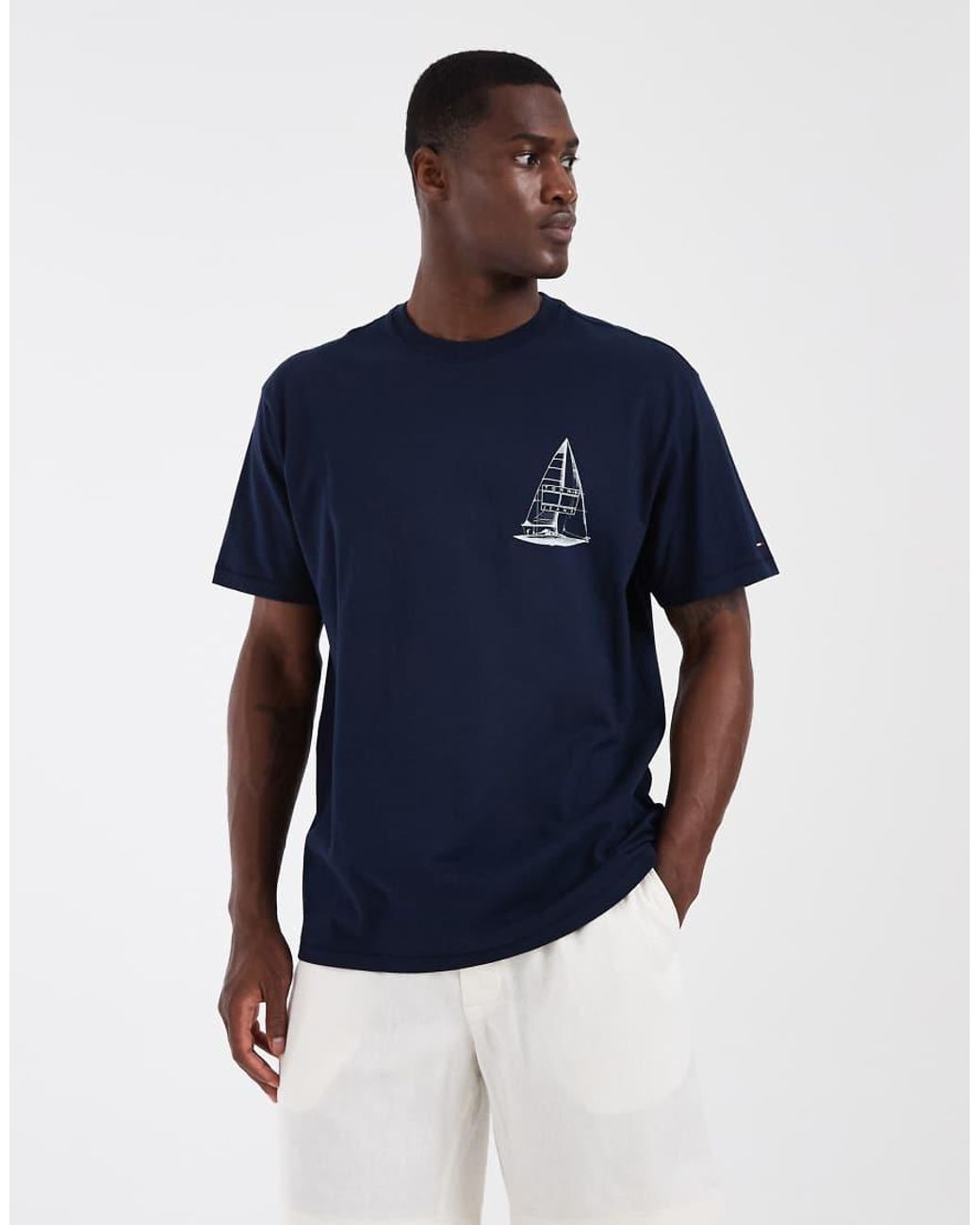 Tommy Hilfiger Blue Sailboat Back Print Relaxed Fit T-Shirt for men