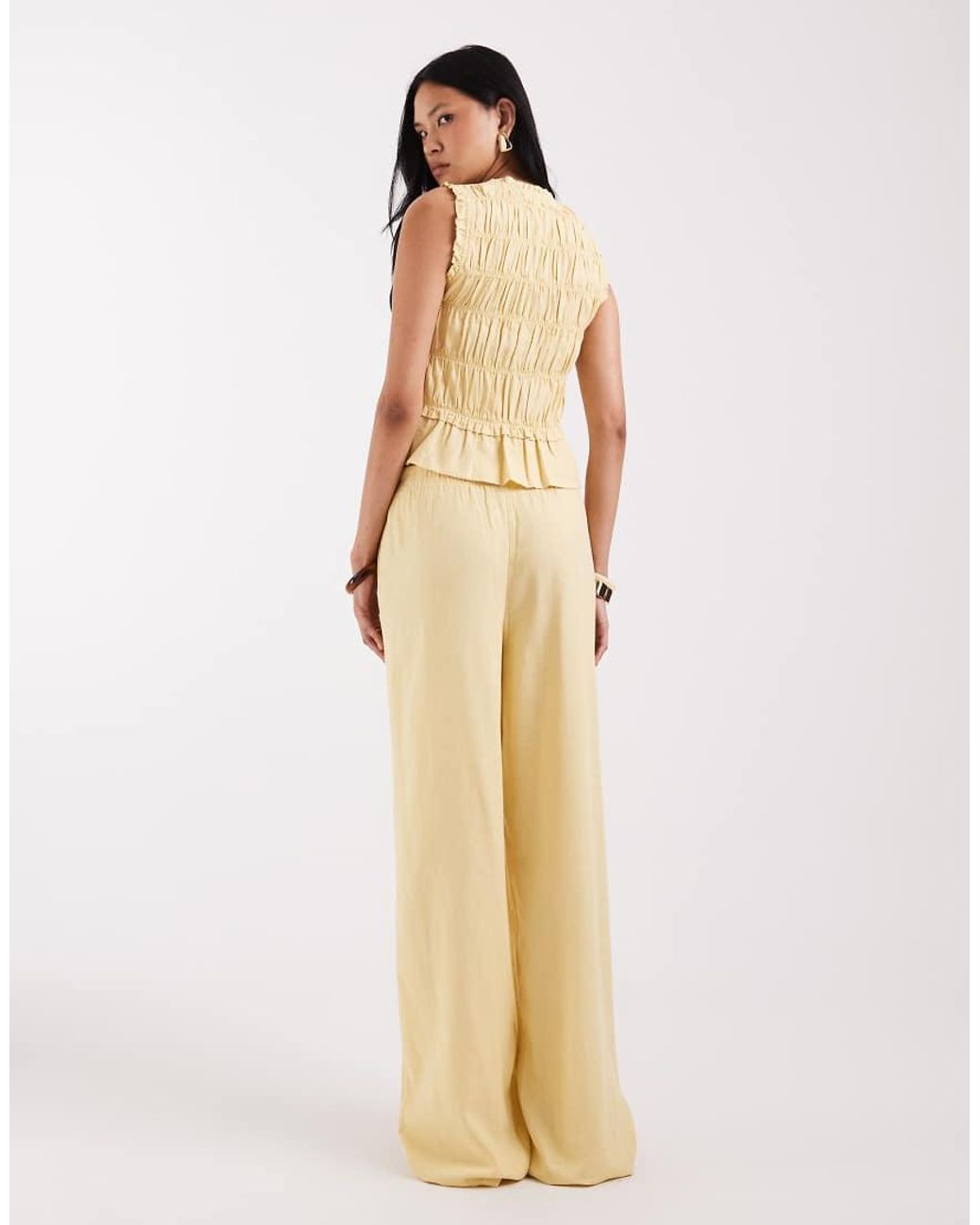 ONLY Natural Linen Blend Pull On Trousers Co-ord