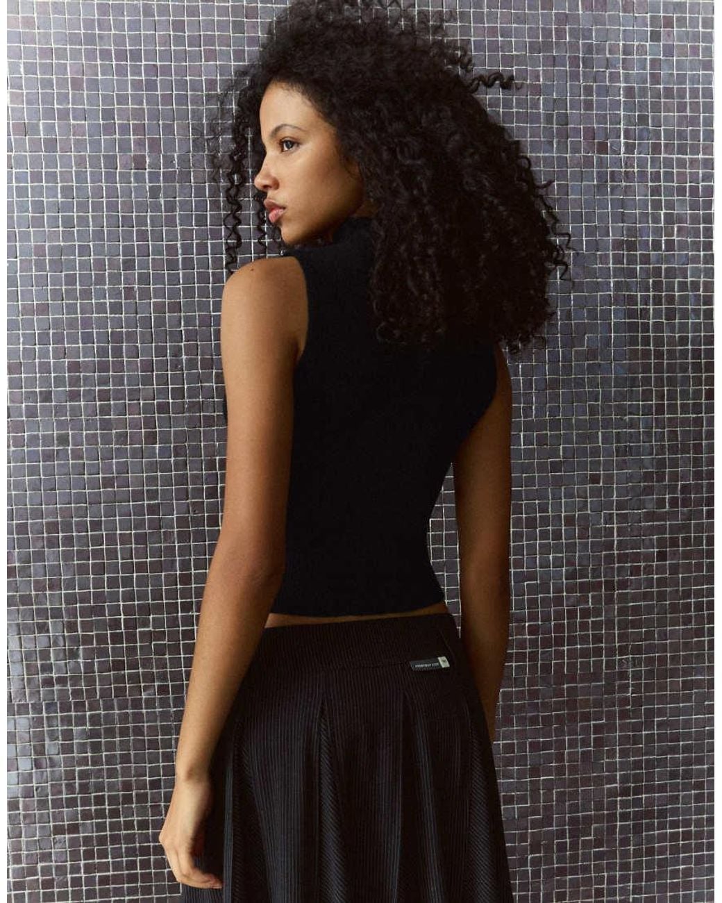 Bershka Black High Neck Knit Waistcoat