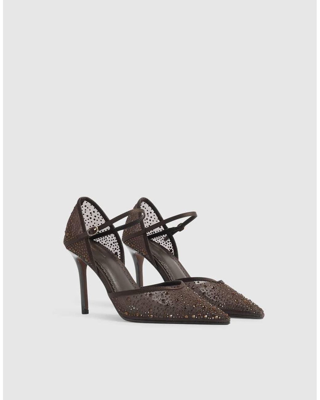 River Island White Diamante Mesh Court Heels