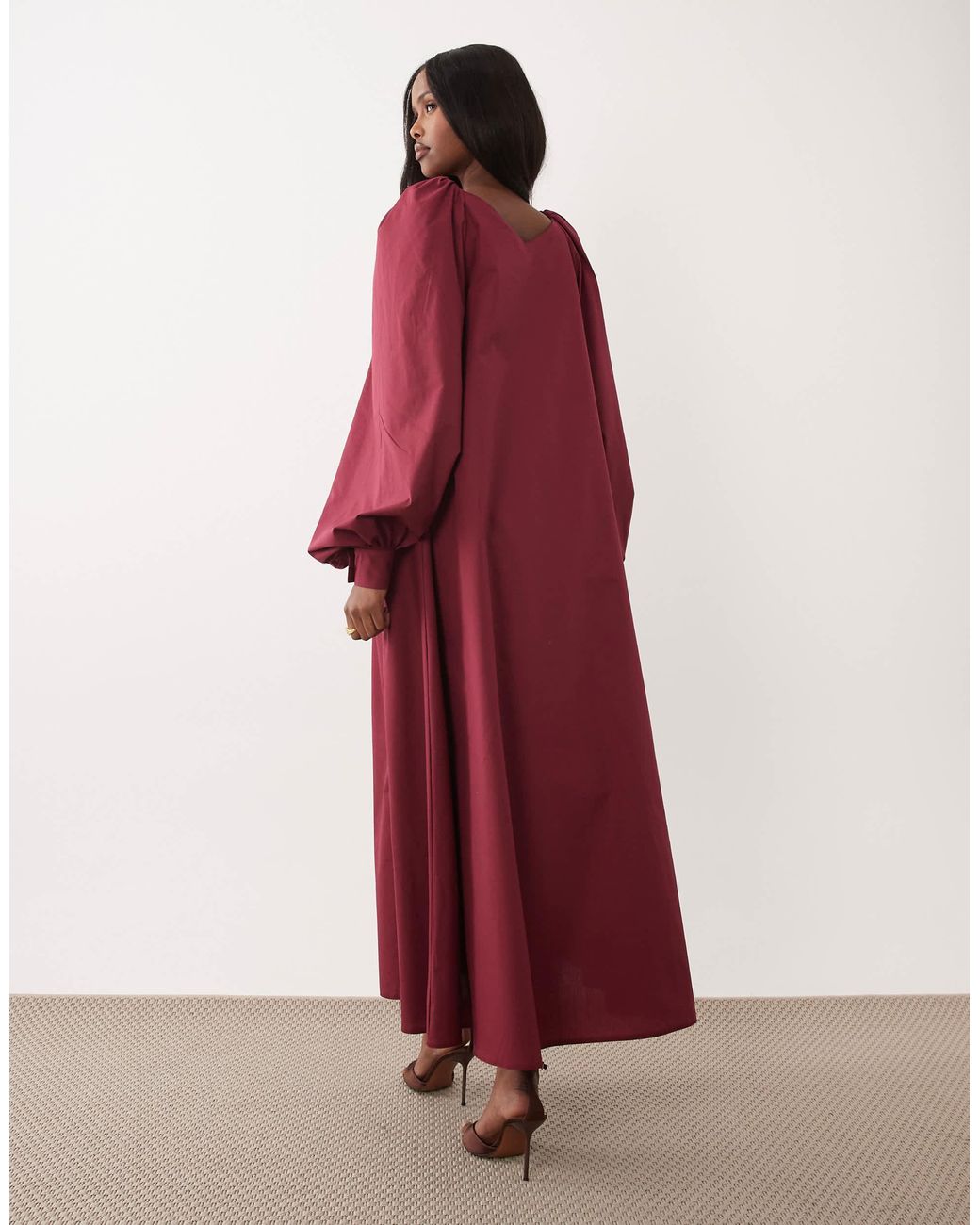 DASKA Oversized Balloon Sleeve Maxi Dress in Red | Lyst