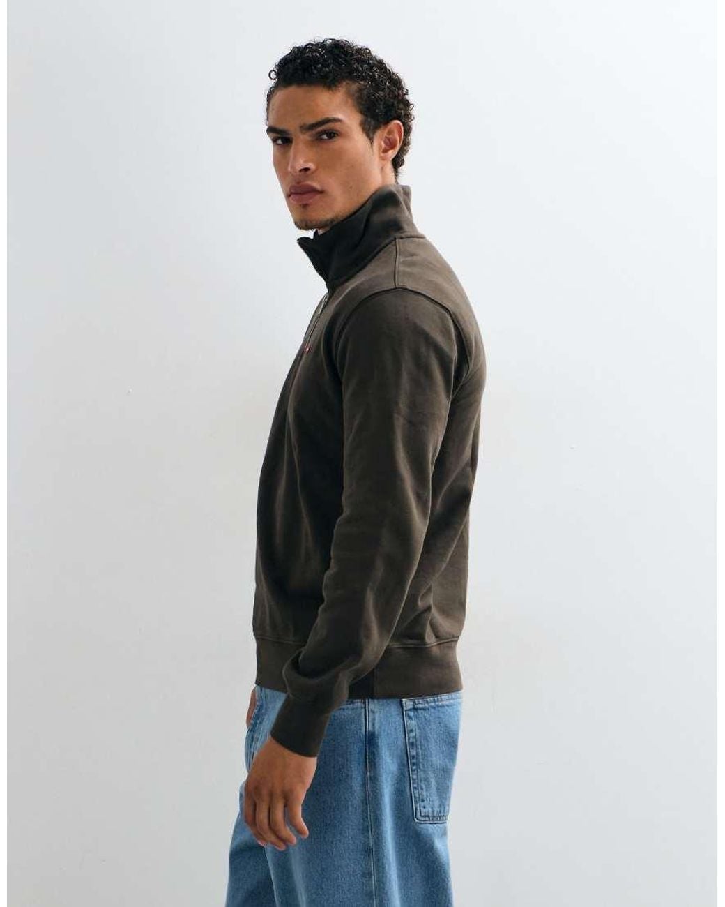 Levi's Black Original Batwing Logo Half Zip Sweatshirt for men