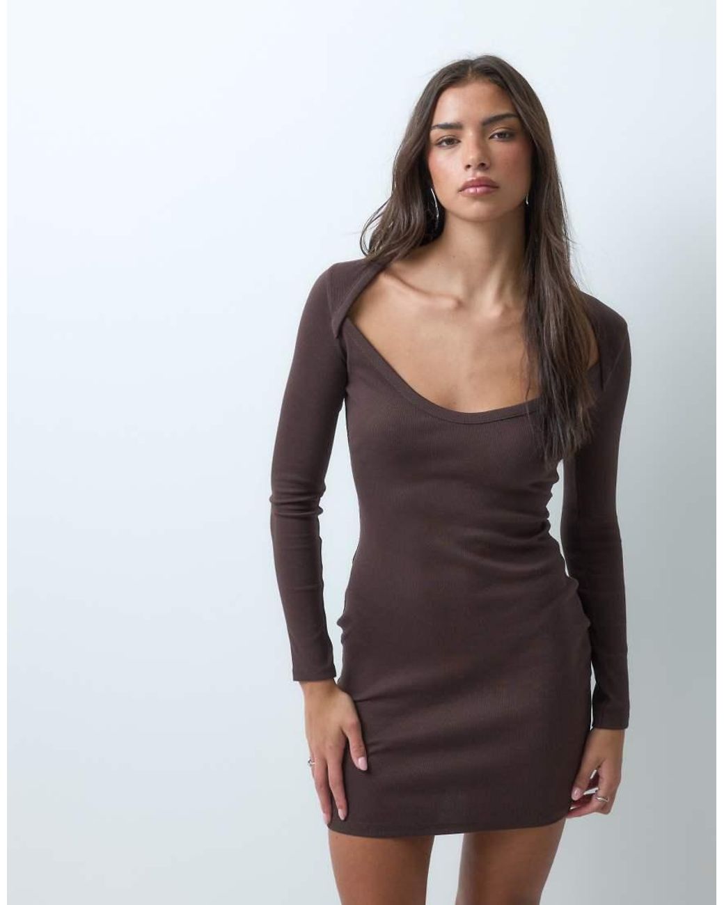 ASOS Brown Sweetheart Rib Mini Dress