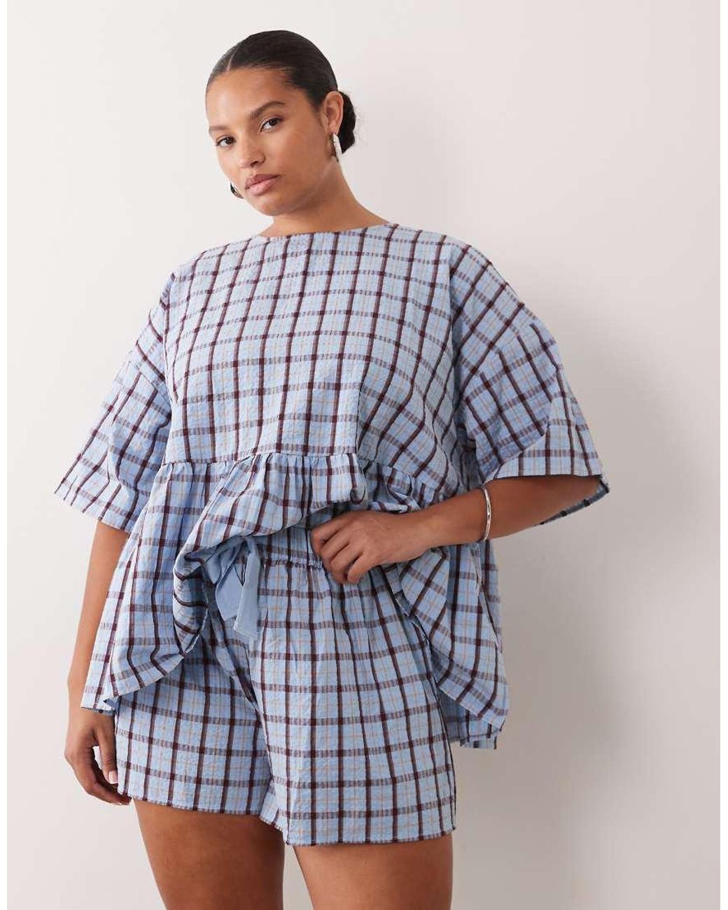 ASOS Blue Asos Design Curve Tie Waist Pocket Detail Shorts