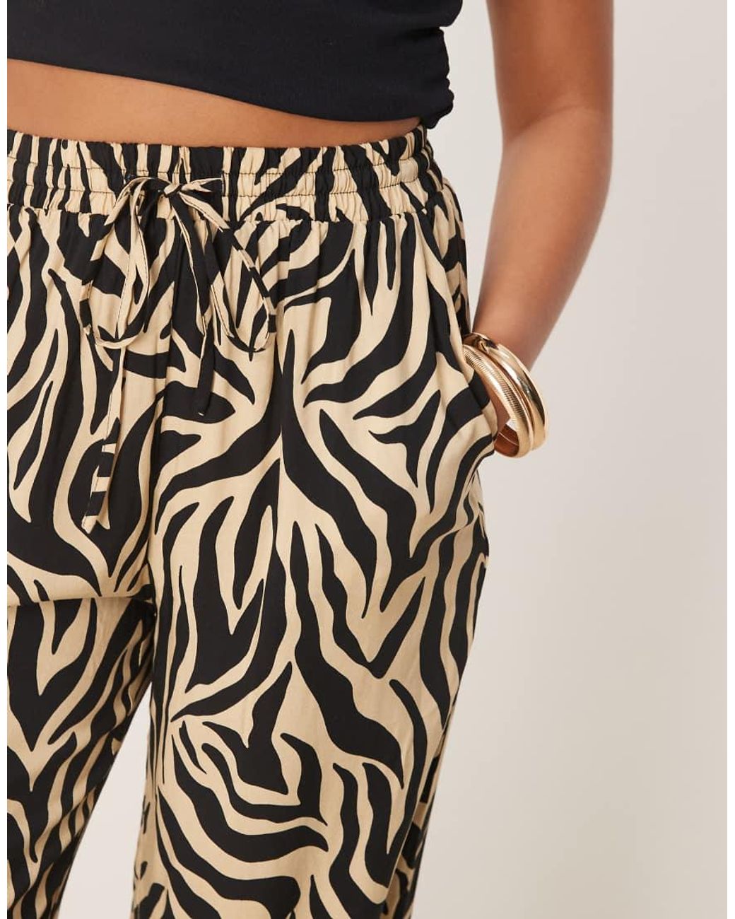 Vila White Zebra Print Wide Leg Trousers