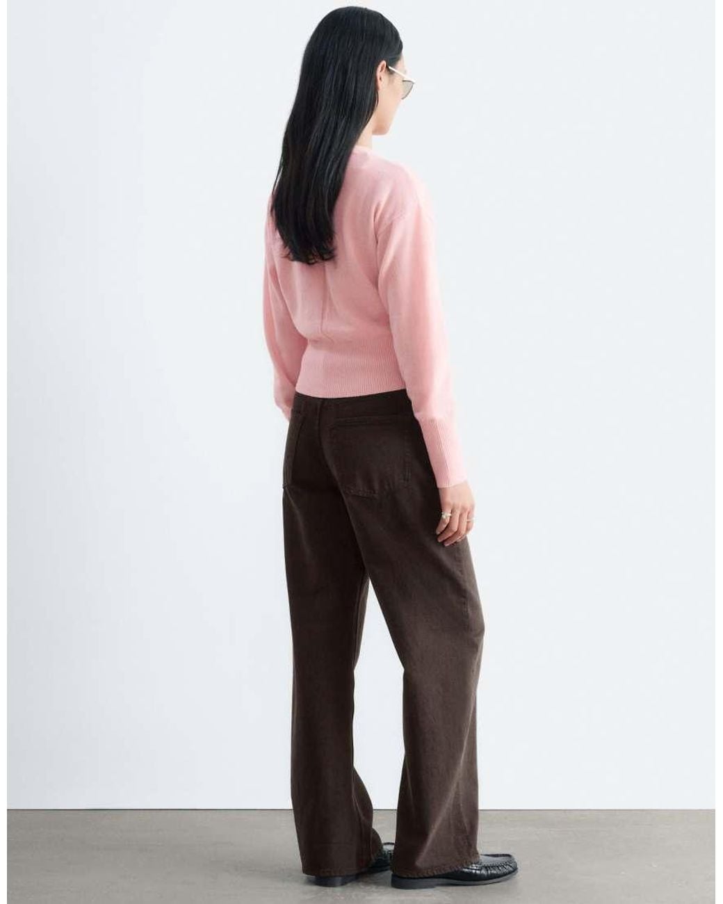 & Other Stories Pink 100% Wool Cuffed Sleeve V Neck Fitted Cardigan With Buttons