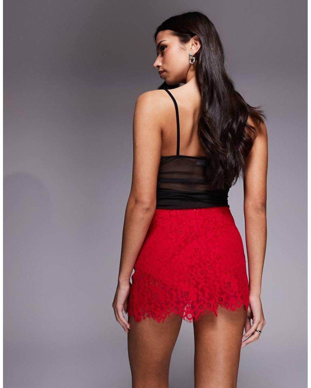 AFRM Red Presley Lace Scallop Hem Mini Skirt Co-Ord