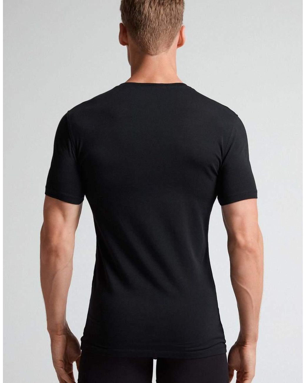 Intimissimi Black Superior Stretch Cotton T-Shirt for men