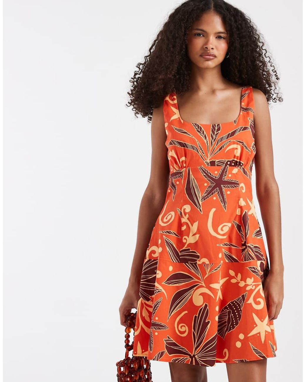 Vero Moda Orange Sleeveless Pleated Front Mini Dress