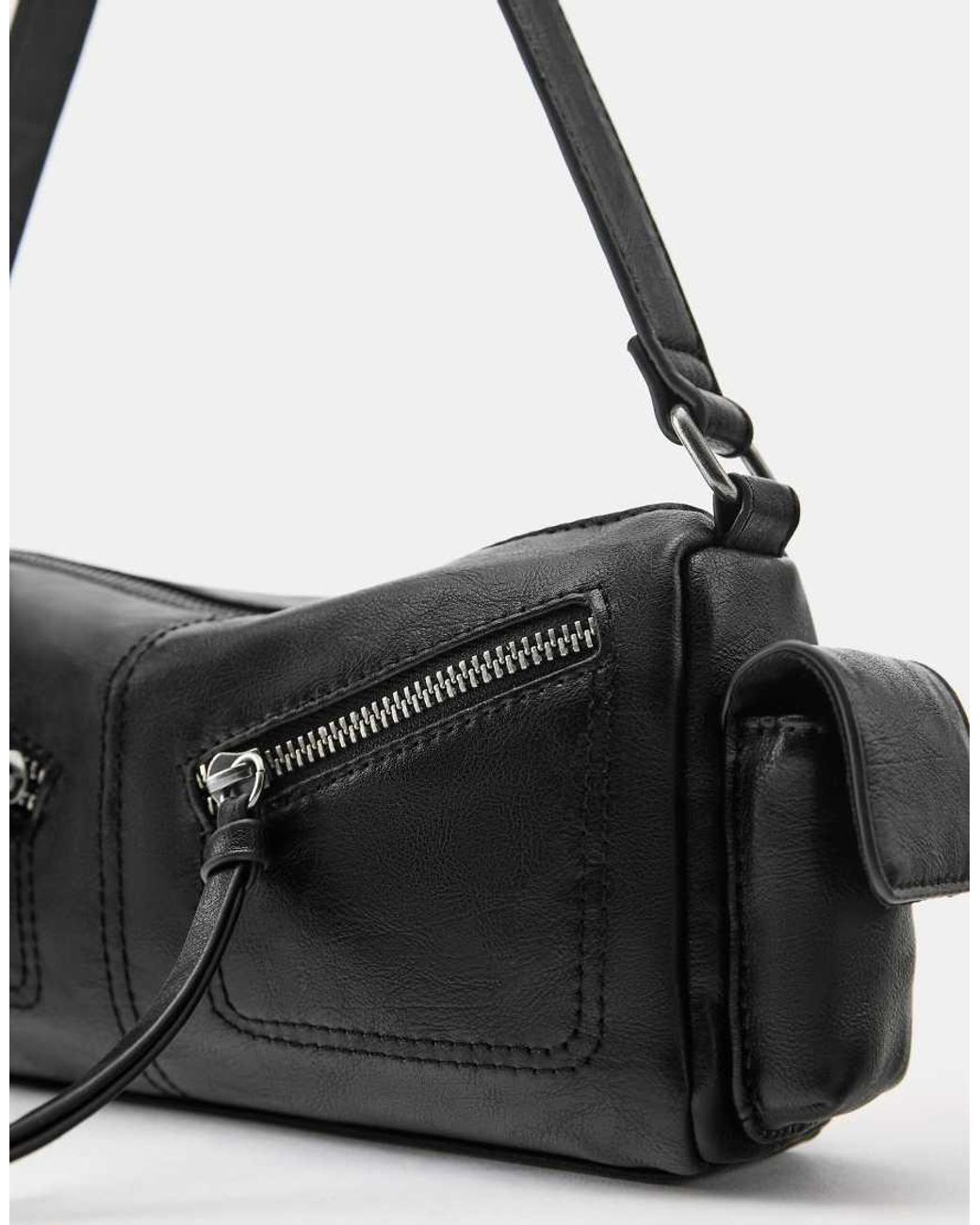 Pull&Bear Black Shoulder Bag With Zip Details