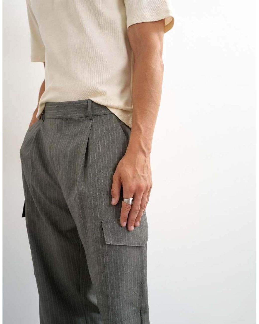 Topman Gray Wide Leg Cargo Trouser for men