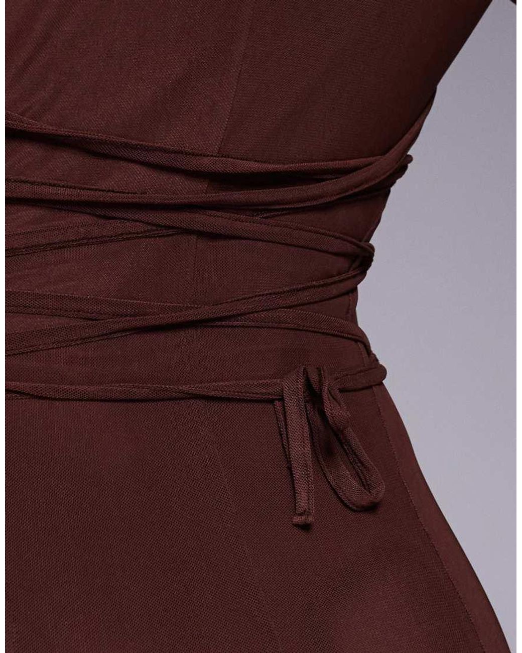 ASOS Purple Mesh Angel Sleeve Lace Up Back Long Sleeve Maxi Dress