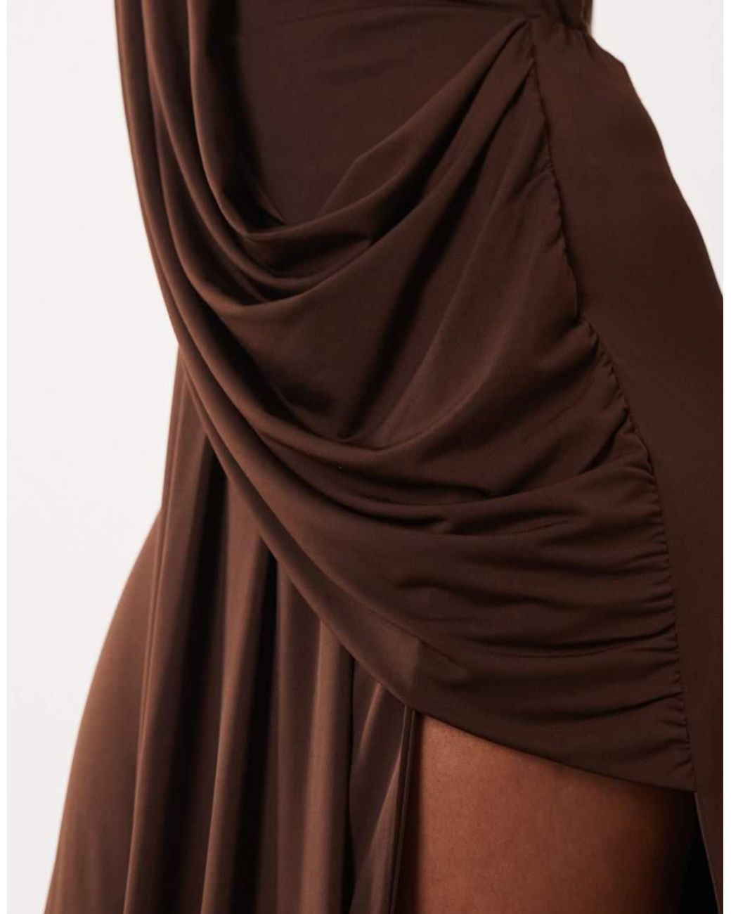 TFNC London Brown Halter Neck Slinky High Split Maxi Dress