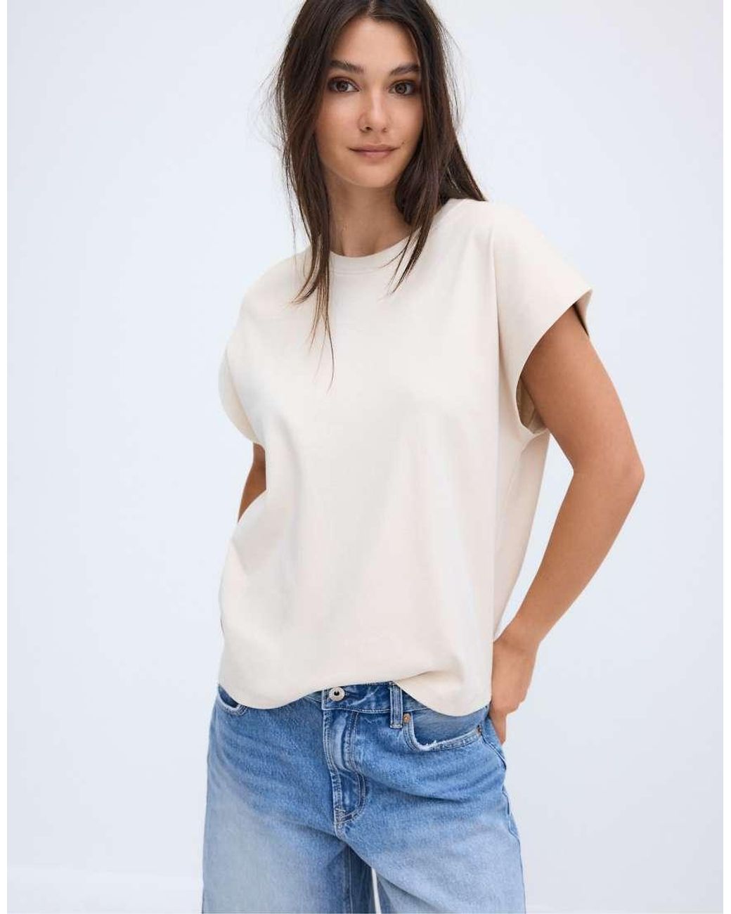 Stradivarius Blue B06 Basic Dropped-shoulder T-shirt