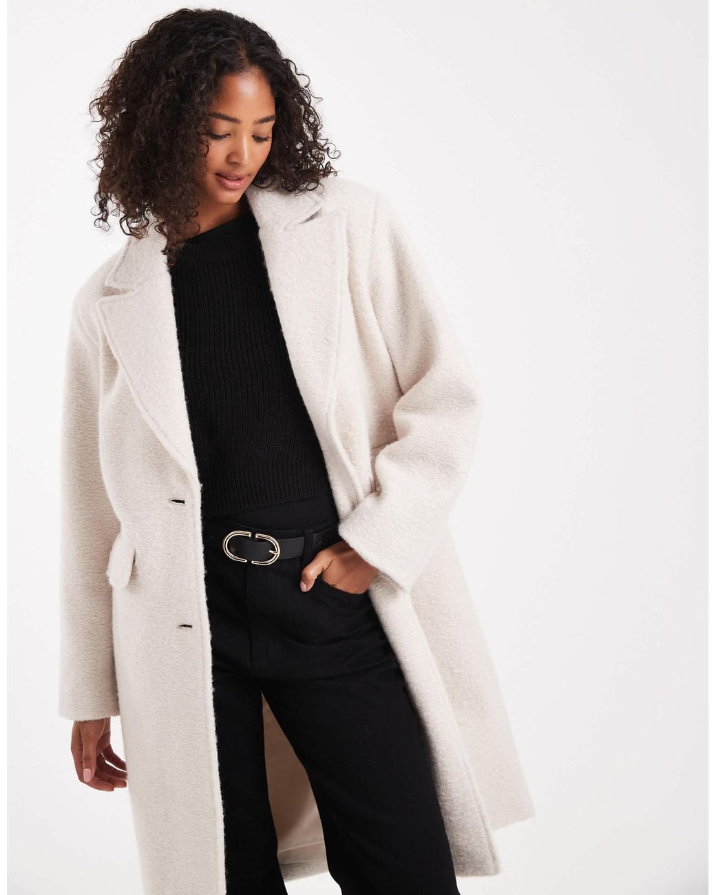 ONLY White Brushed Overcoat
