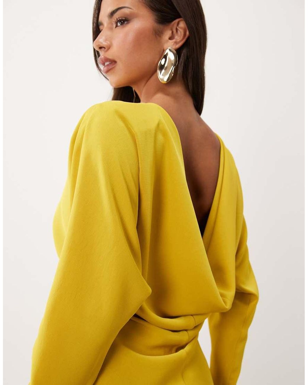 ASOS Yellow Batwing Mini Dress With Cowl Back