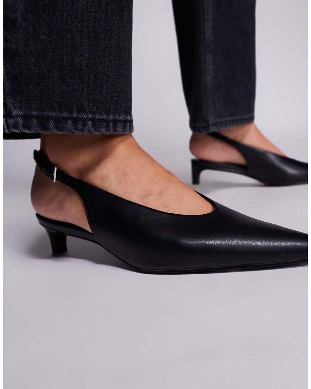 Public Desire Black Saskia Slingback Kitten Heel Shoes