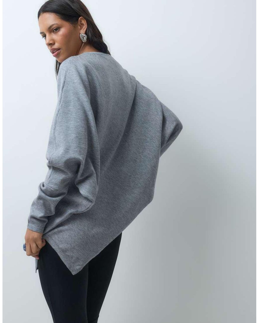 Mango Gray Asymmetric Hem Knit Top