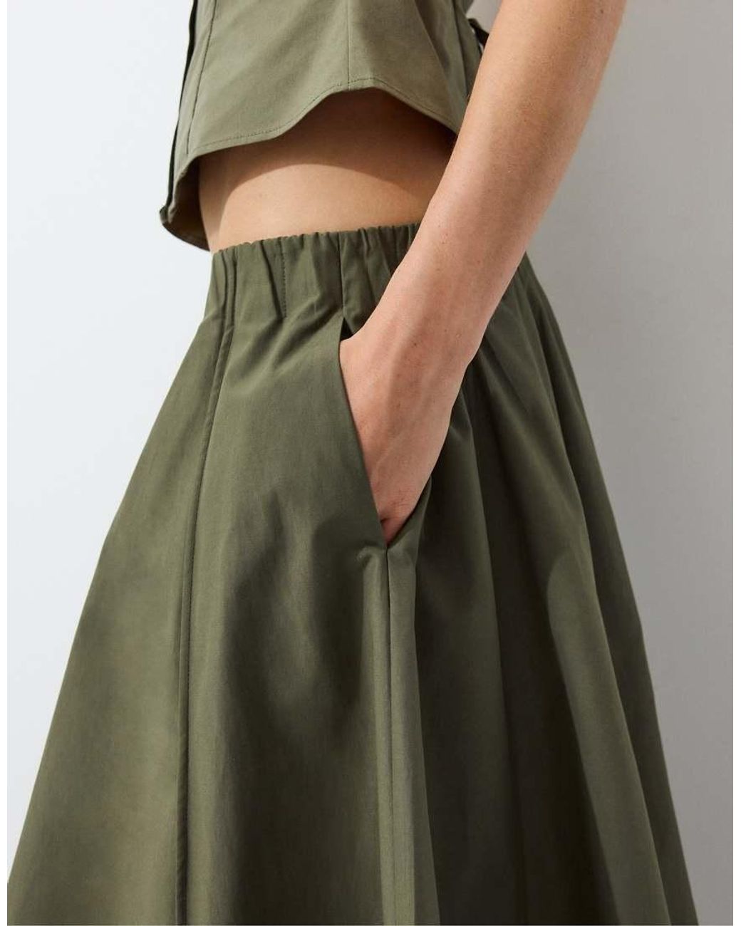 Stradivarius Green Poplin Seamed A-line Skirt