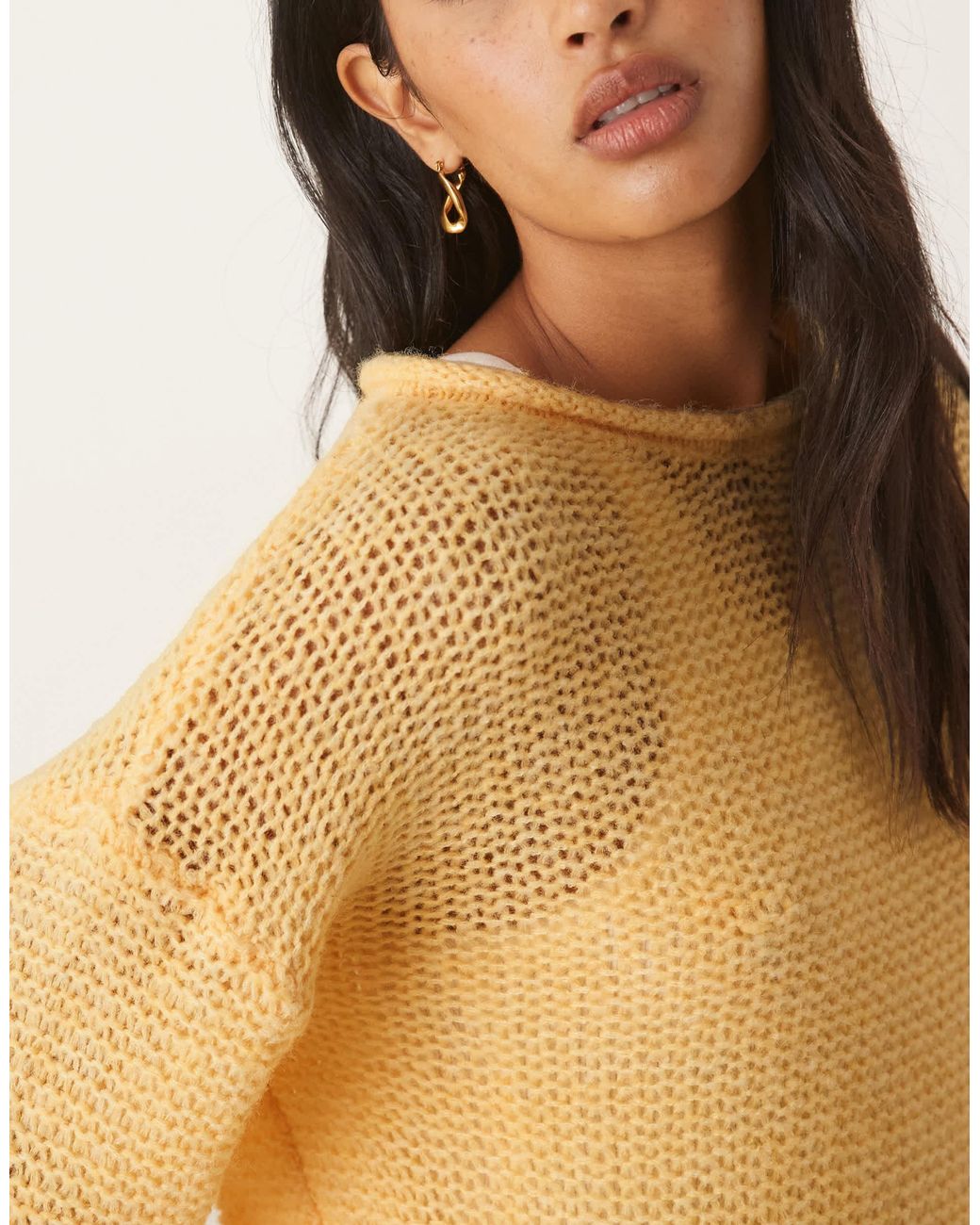 ASOS Yellow – locker geschnittener strickpullover mit u-boot-ausschnitt und gerollten abschlüssen