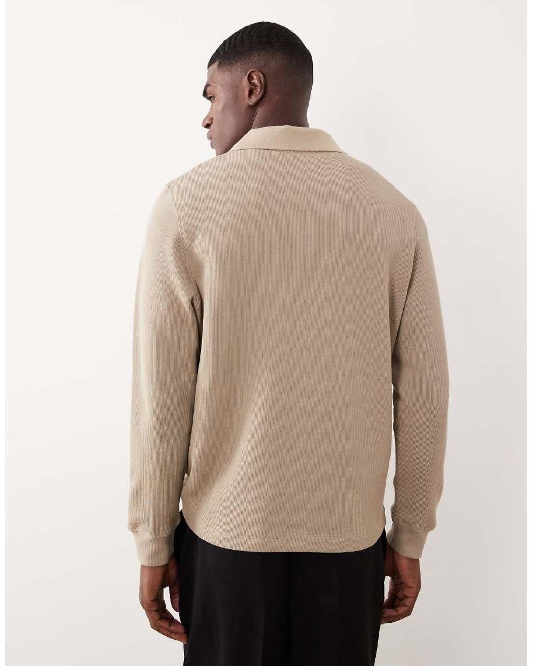 ASOS Natural Ribbed Polo Sweatshirt for men
