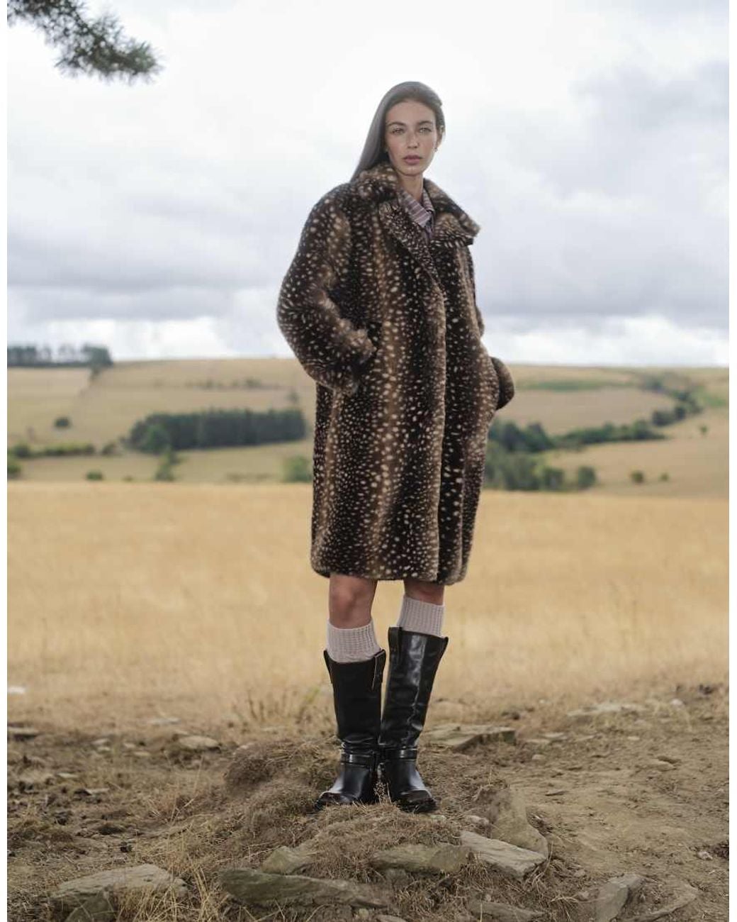 Daisy Street Brown Midi Lengtth Faux Fur Coat