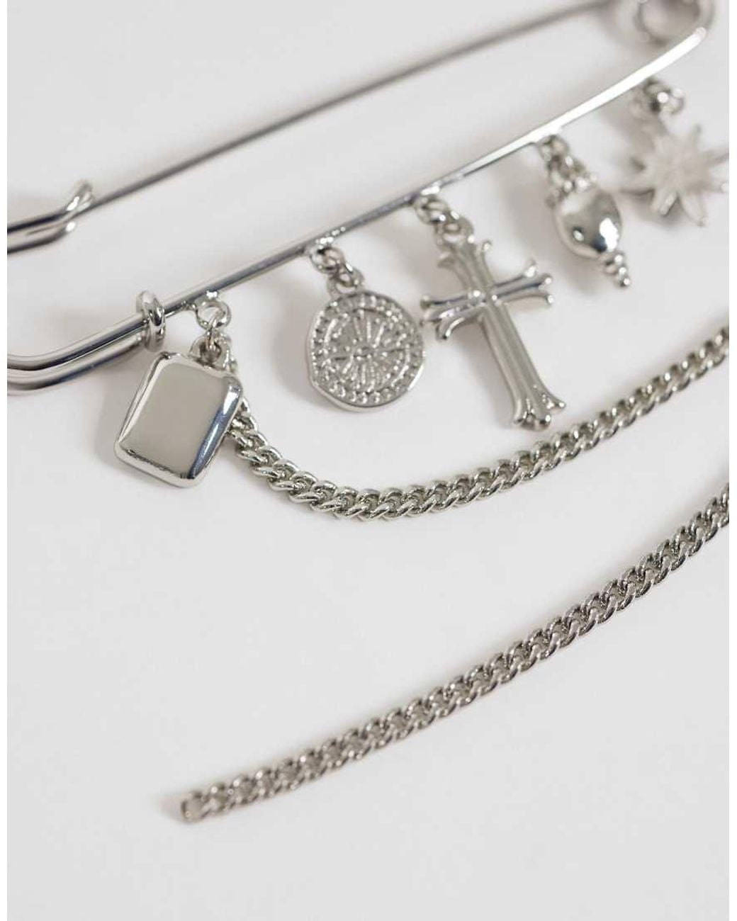 ASOS White Charm And Chain Safety Pin Brooch for men