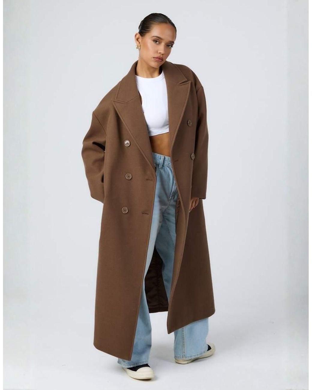 Aria Cove Purple Wool Look Formal Double Breasted Longline Maxi Coat
