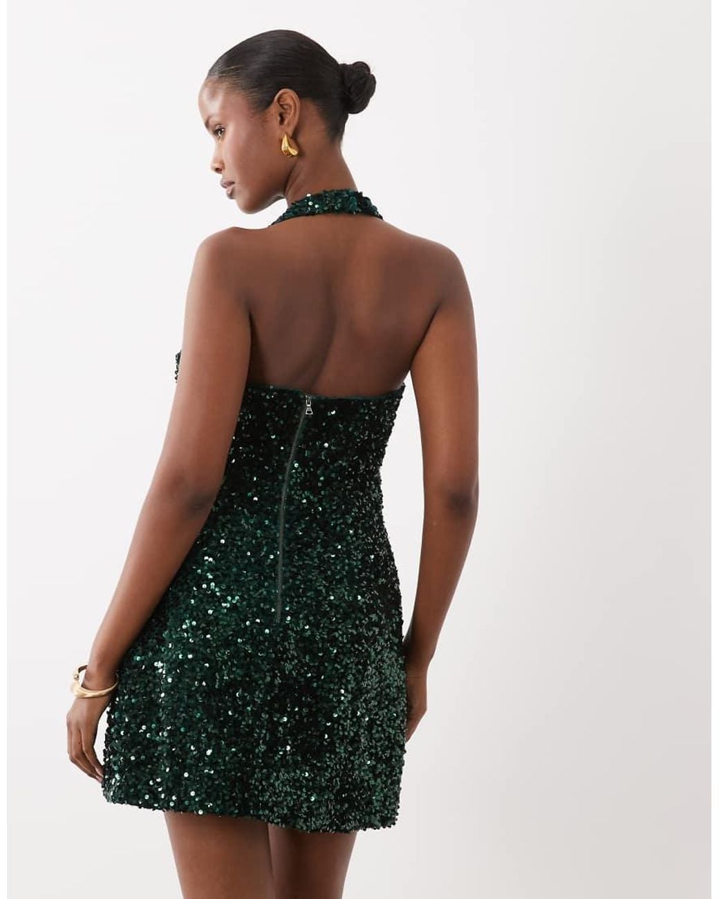 Bardot Black Sequin Halter Neck Skater Mini Dress