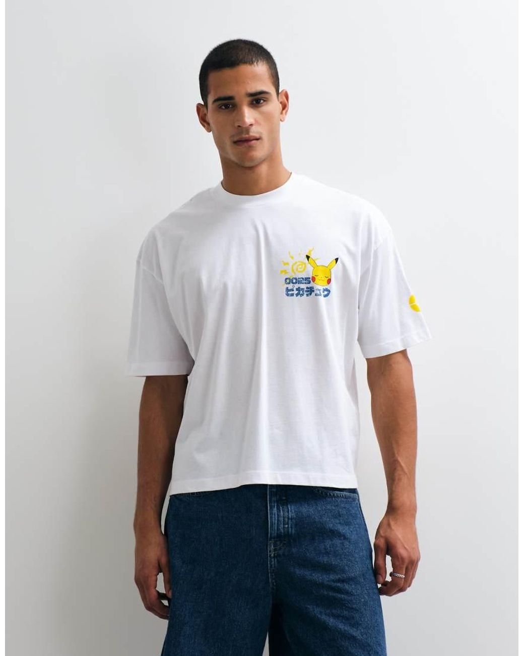 ASOS White Boxy Oversized Tee With Pokemon Pikachu Print for men