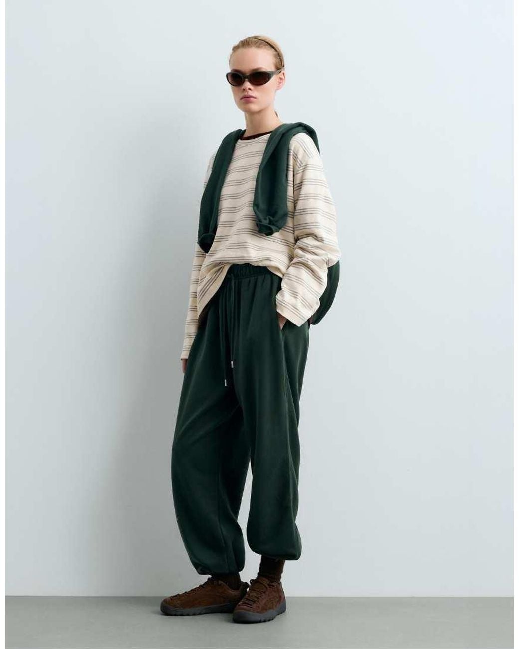 Oysho White Rustic Striped Relaxed Long-Sleeved T-Shirt