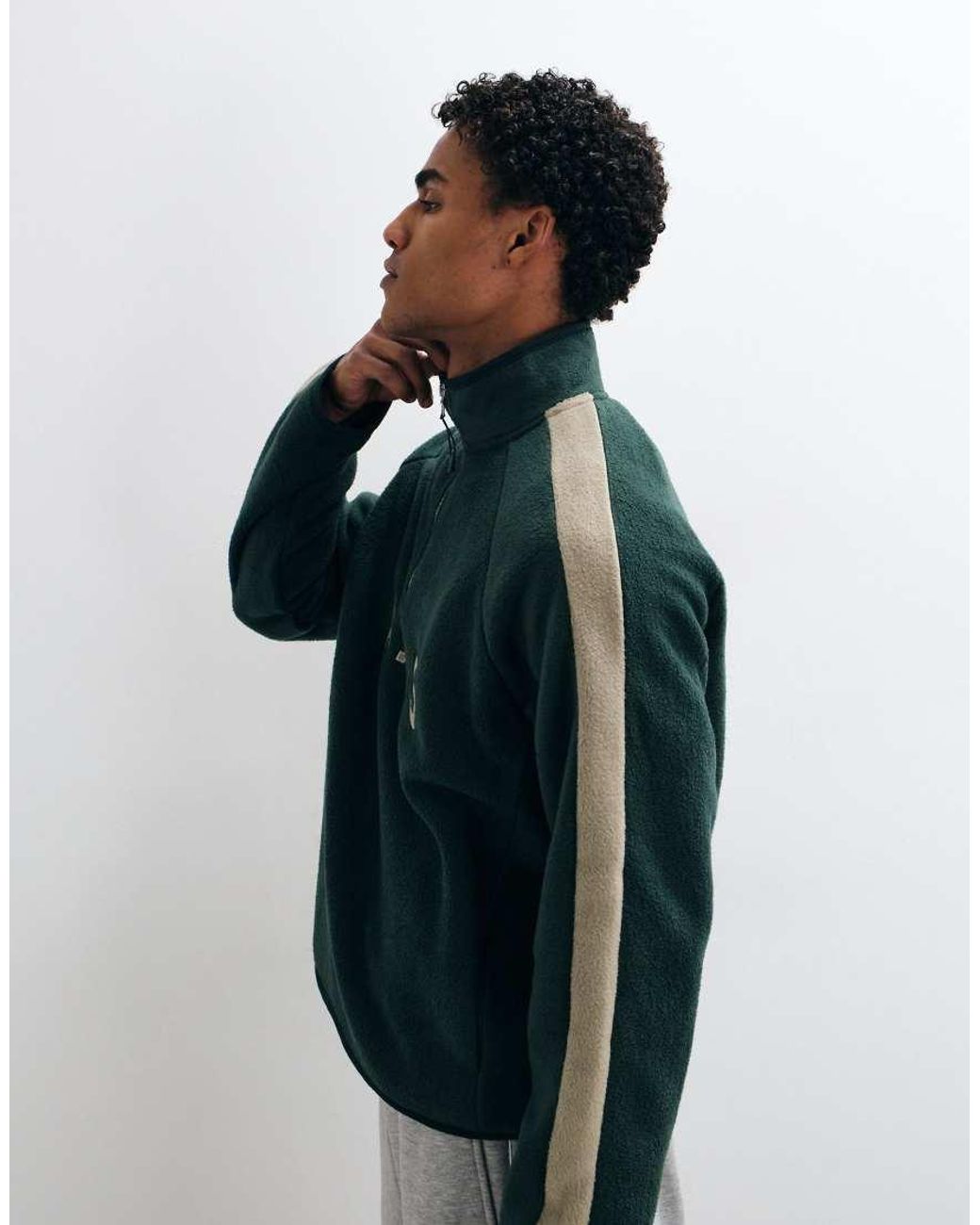 ASOS Green Oversized Quarter Zip Fleece With Cut And Sew Details for men