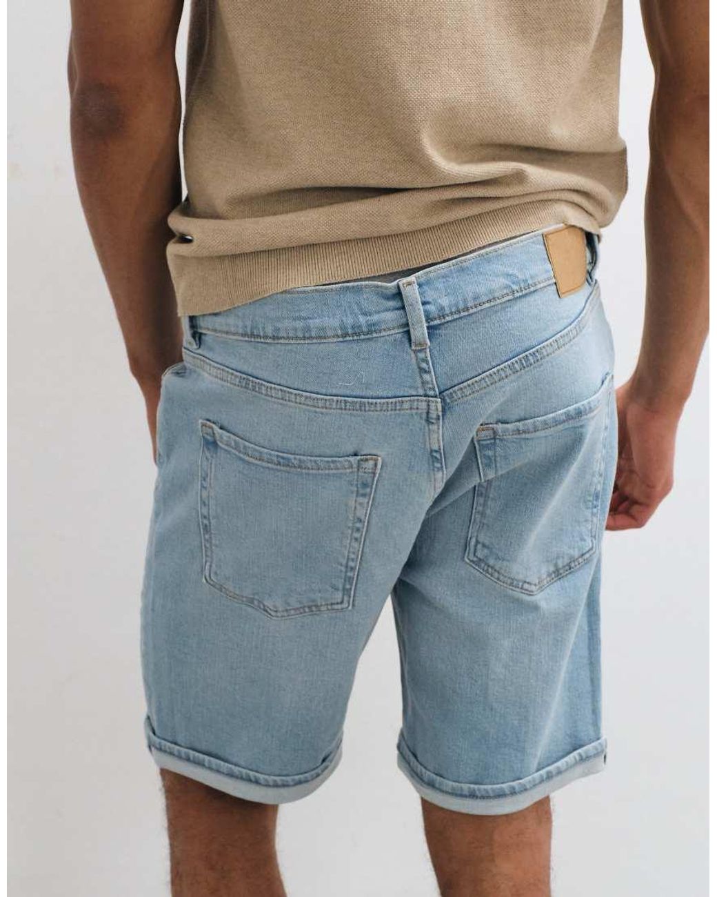 Mango White Rolled Hem Denim Shorts for men