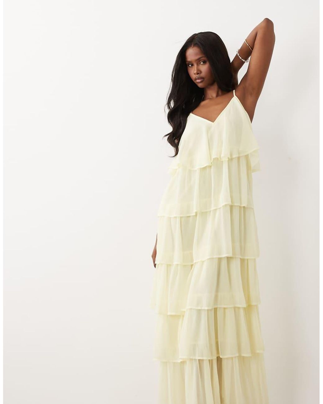 Vila Natural Tiered Ruffle Cami Maxi Dress