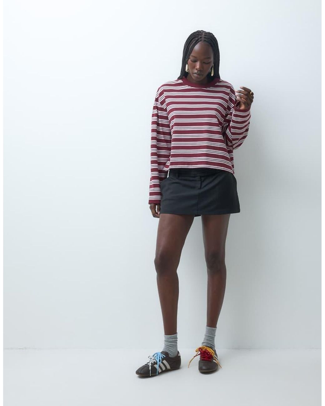 ASOS Red Long Sleeve Boxy Cropped T-shirt