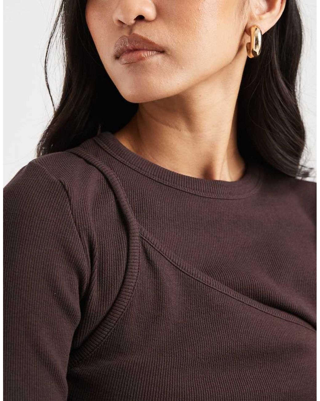 ASOS Black Ribbed One Shoulder Double Layer Long Sleeve Top