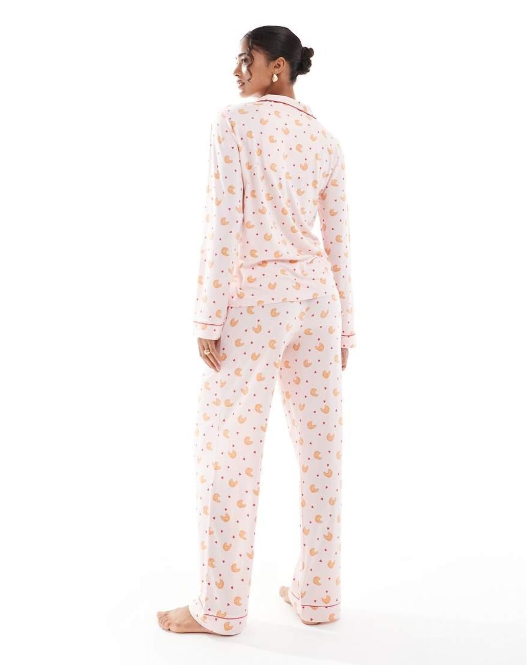Chelsea Peers Pink Poly Long Sleeve Revere Pyjama Set