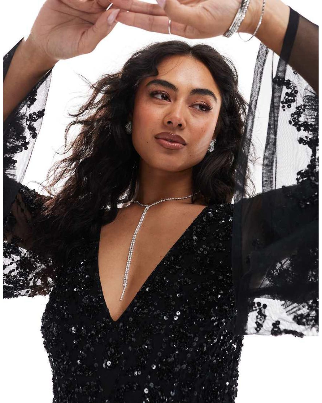 Maya Black Fully Embellished Maxi Dress
