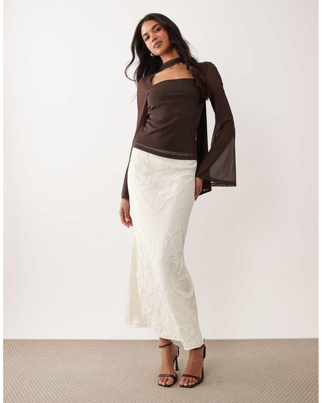 ASOS Brown Aos Design Mesh Scarf Top With Angel Sleeve