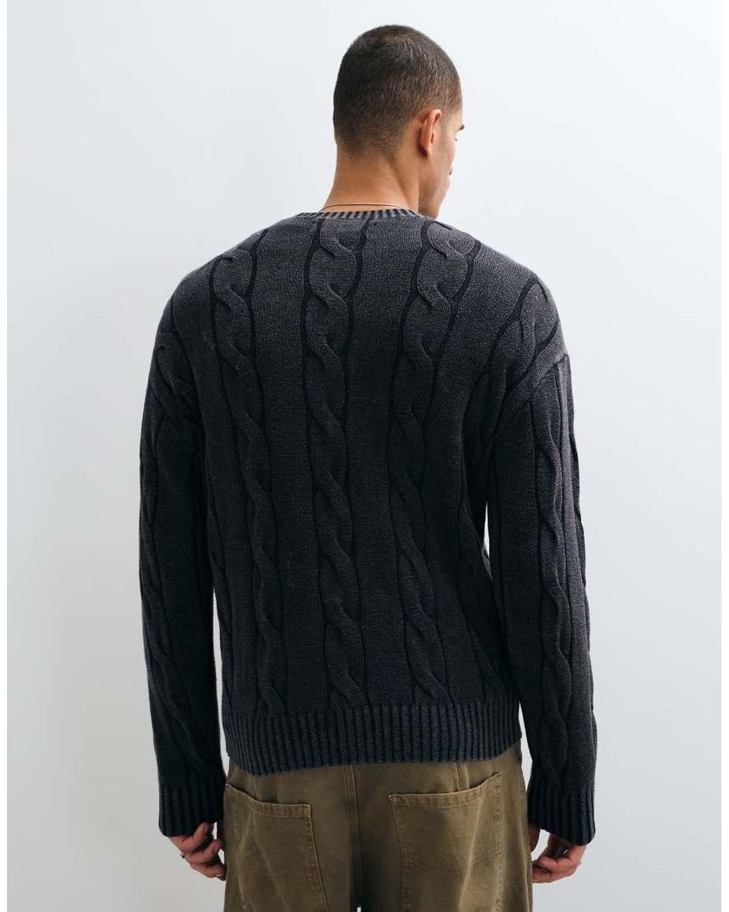 Hollister Blue Knitted Cable Knit Jumper for men
