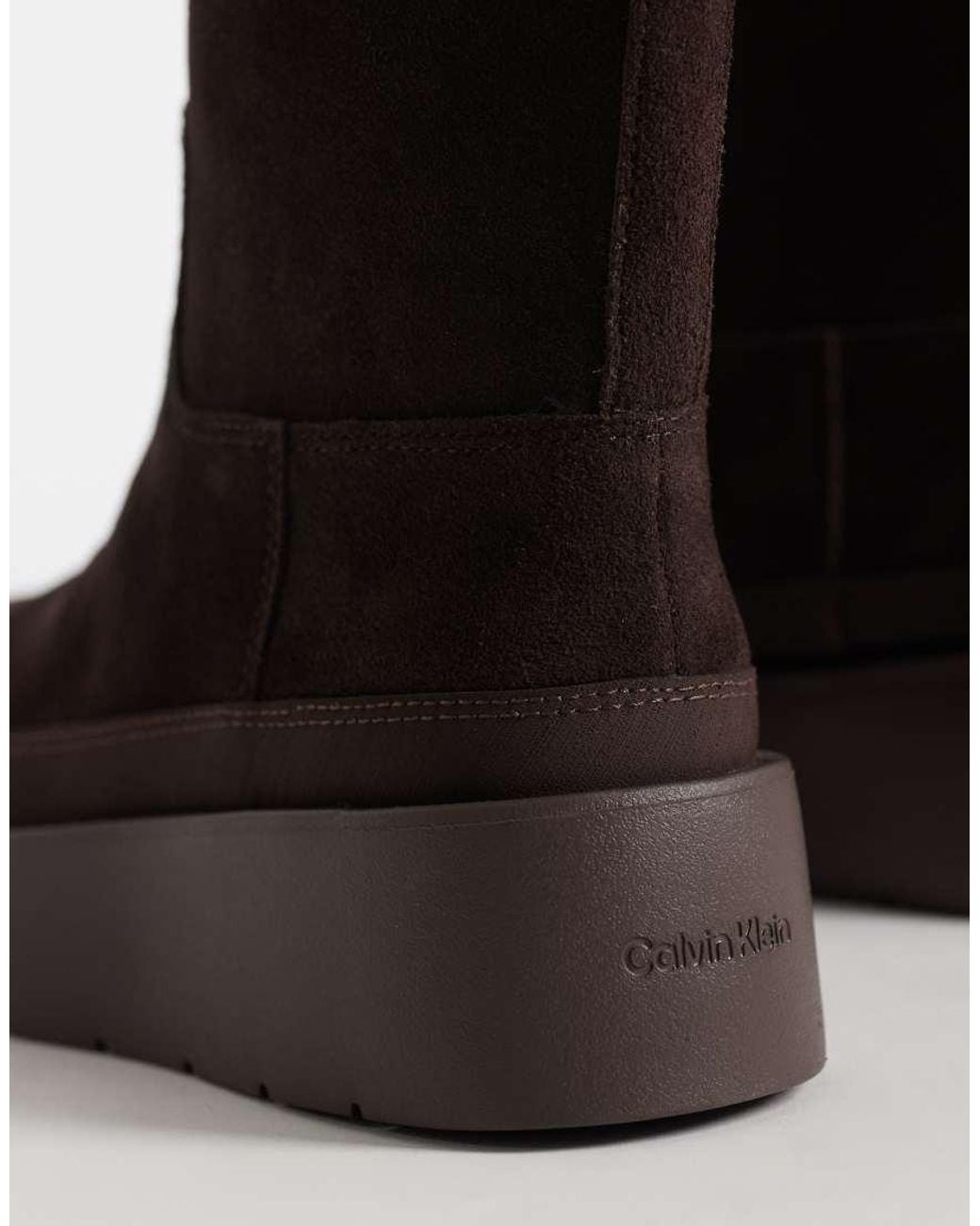 Calvin Klein Black Suede Flatform Boots With