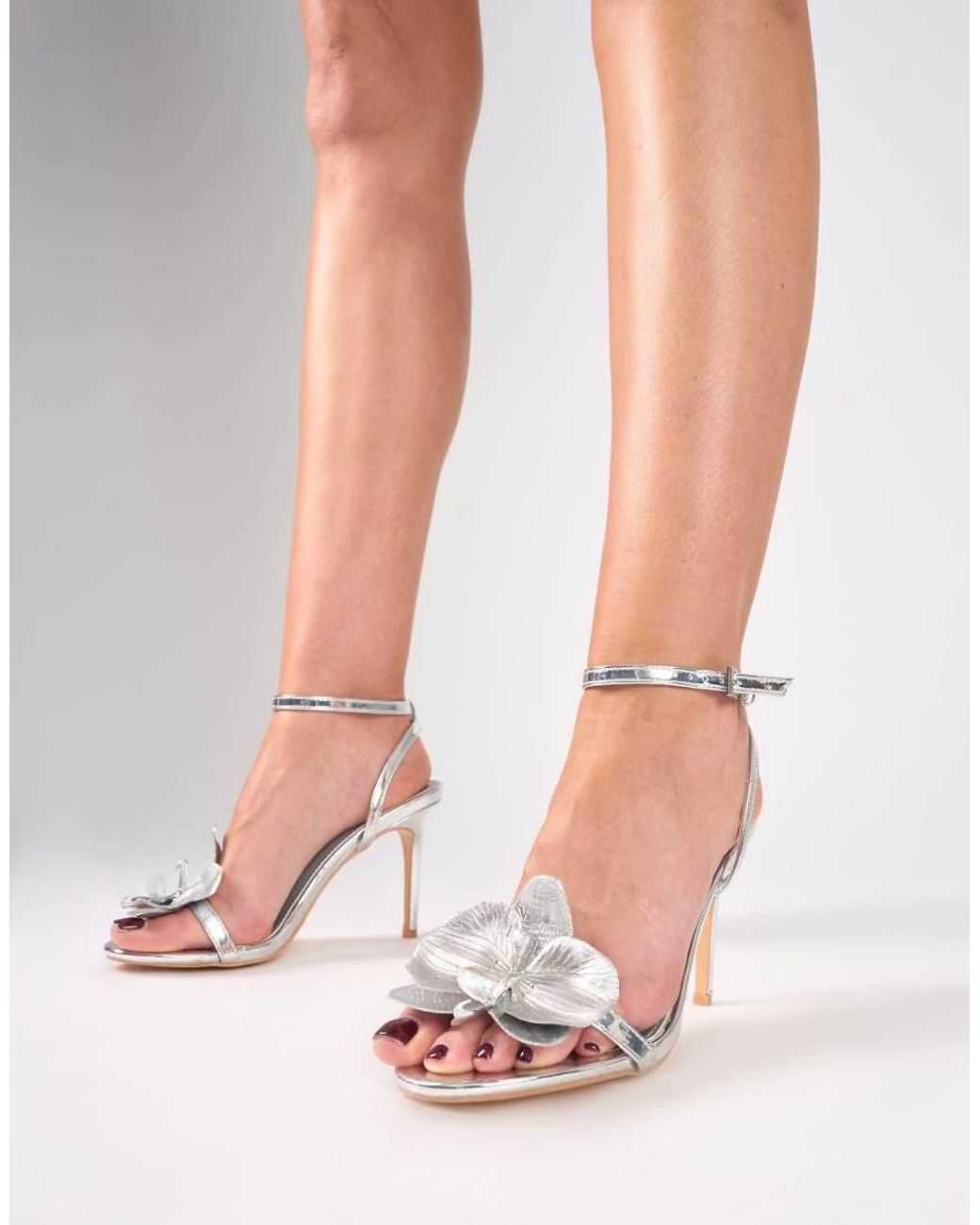 Public Desire Pink Mica Silver Chrome Orchid Barely There Heels
