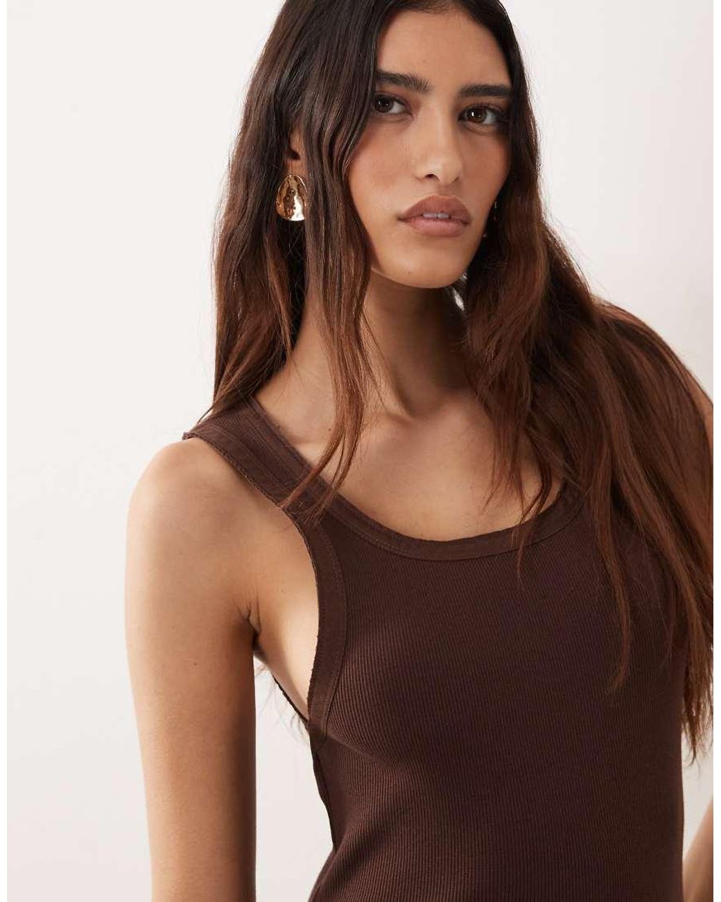 ARRANGE Brown Ribbed Vest With Raw Cotton Trim