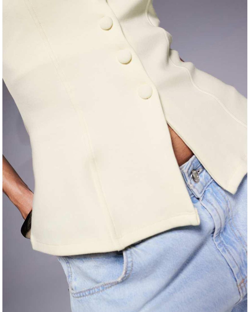 ASOS Gray Ponte Structured Button Down Corset Top