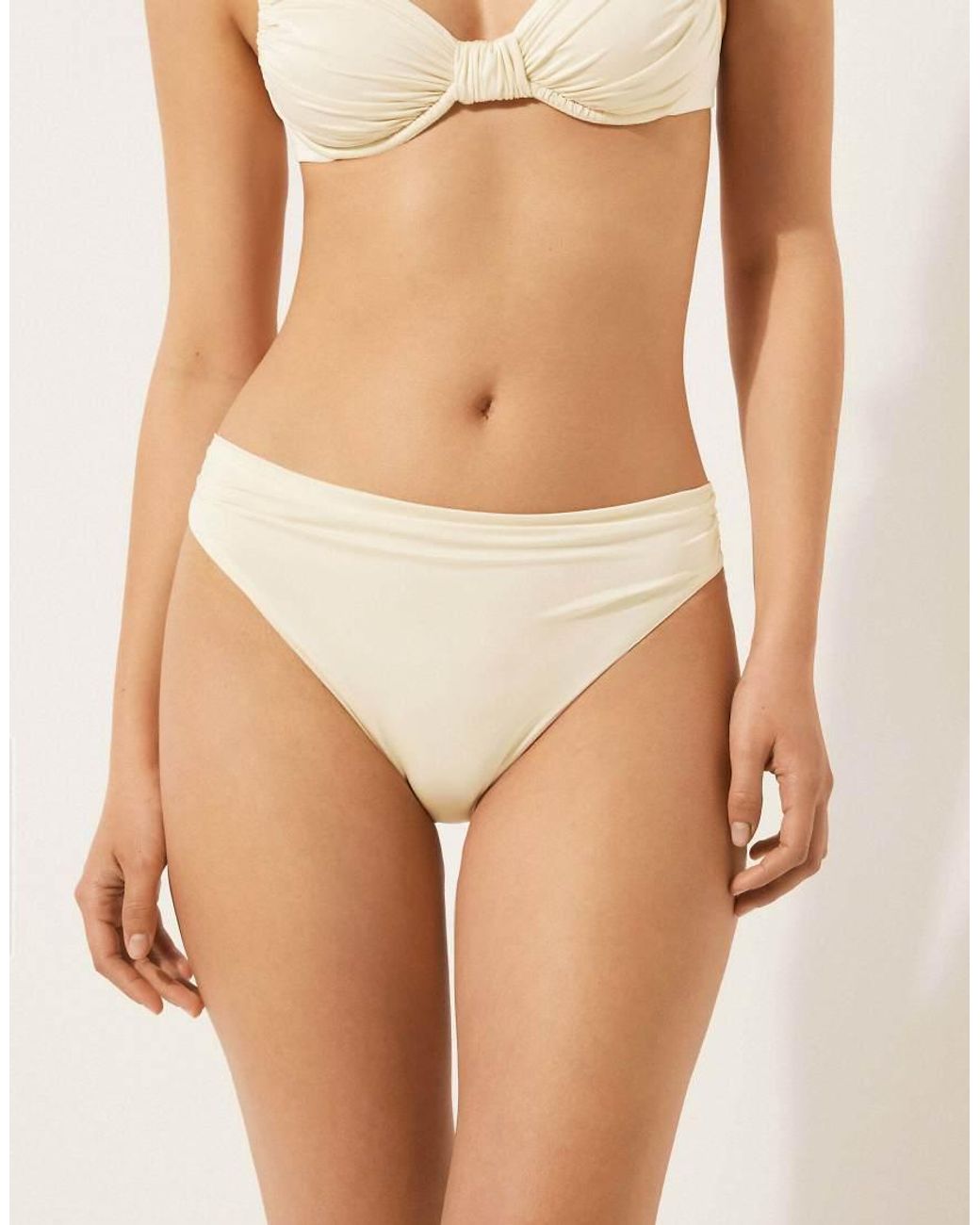 Calzedonia White Shiny Satin Briefs Bikini Bottom
