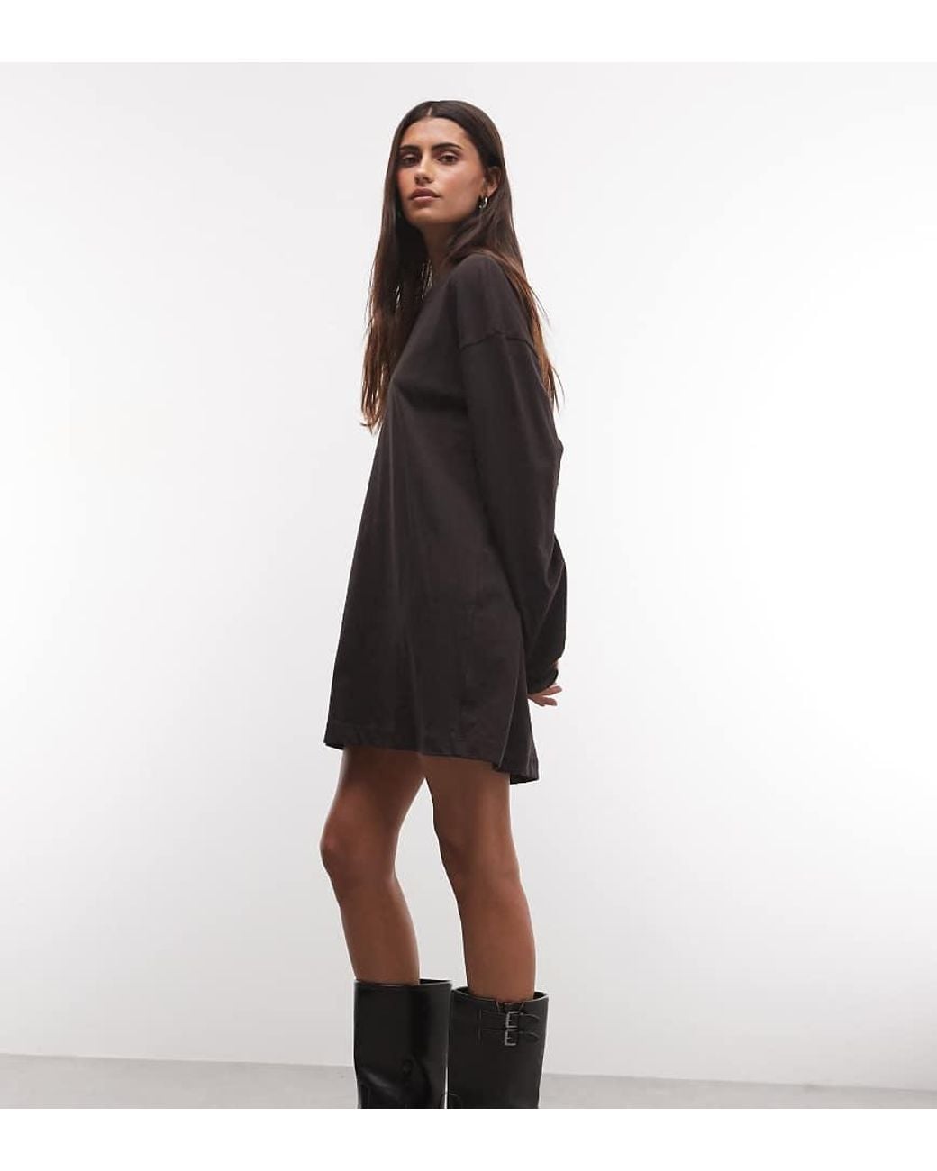 Weekday Black Oversized Long Sleeve T-shirt Dress