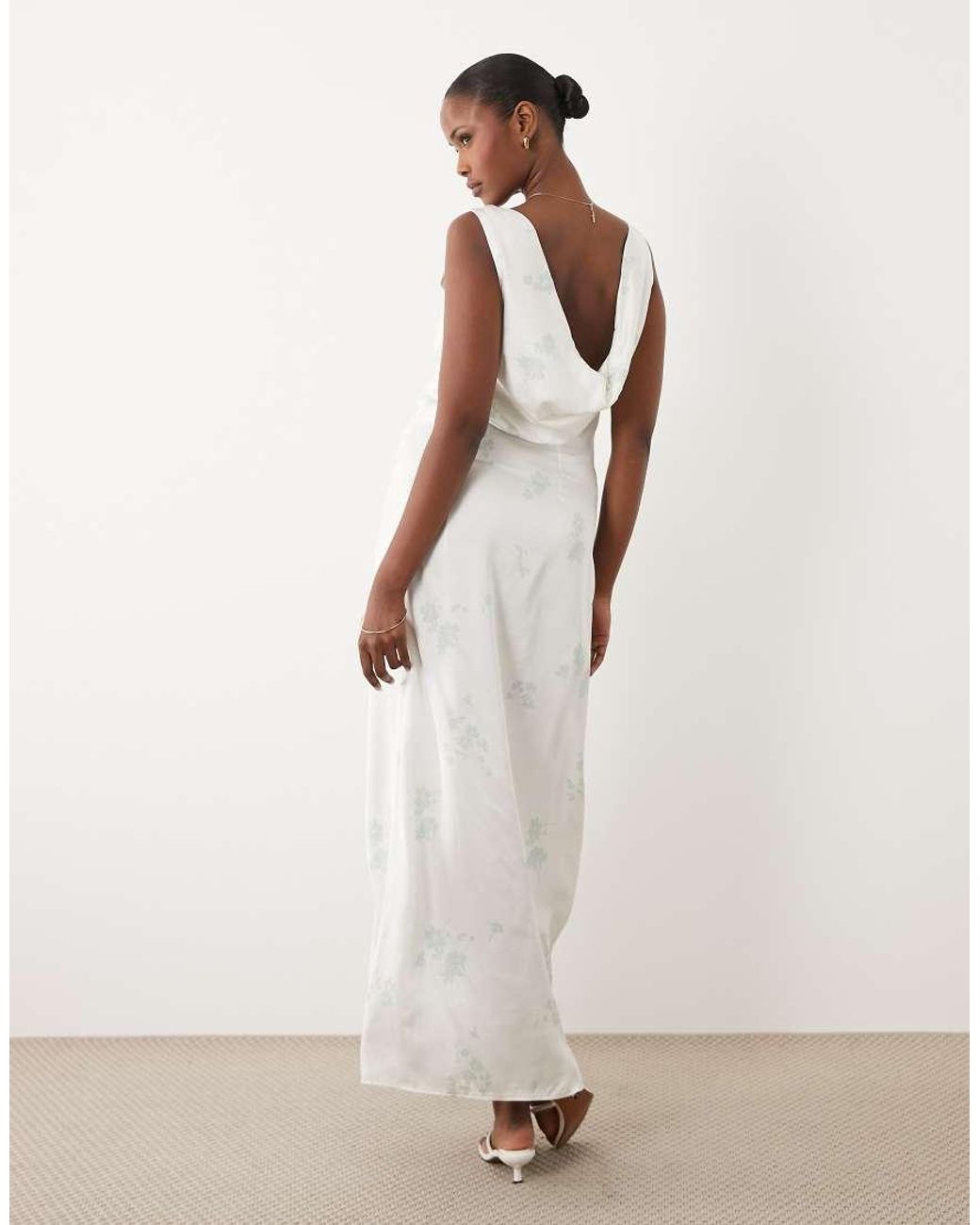 Aware White Cowl Neck Satin Maxi Dress