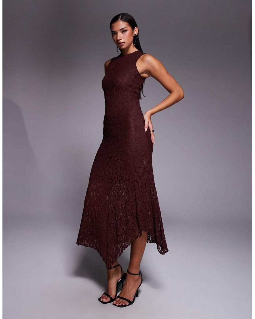 ASOS Purple Lace Sleeveless Column Midi Dress