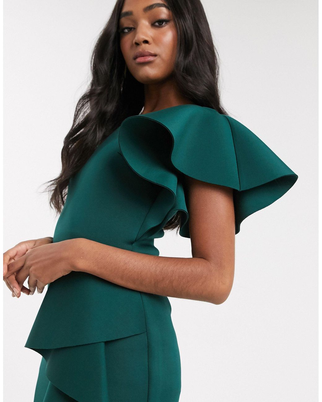 slim fit dress slacks One Shoulder Cut Out Maxi Dress in Green - 4 main image 1
